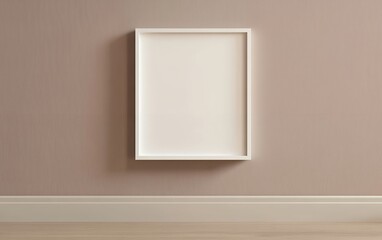 Minimalist white empty frame hanging on a beige wall in a modern interior for art display and mockup presentation with elegant and stylish home decor