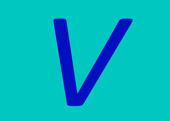 English Letter V With Capital English Letter Or Uppercase in Green Color Isolated On Blue Background. This English Text Used For Education Purpose. English Language Text V English Language Alphabet V.