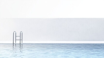 Empty pool with metal ladder, modern interior, tranquil scene