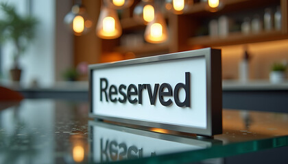 Black Reserved Sign in Modern Style with Kitchen Background
