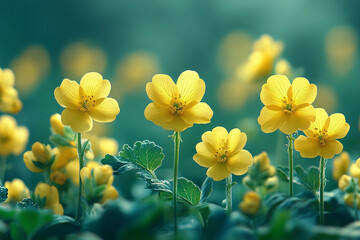 Fototapeta premium Sunlit Buttercup Meadow, A Symphony of Yellow and Emerald Hues