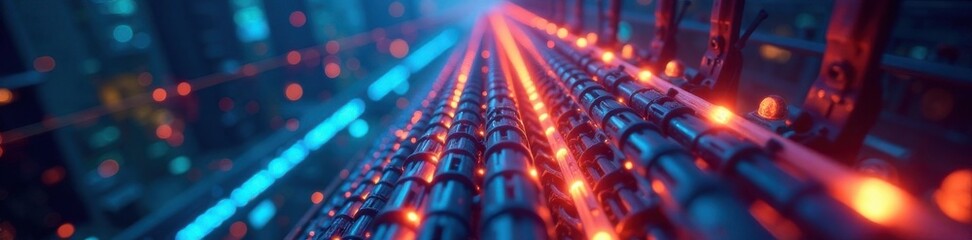 Obraz premium Network of fiber optic cables under construction, infrastructure, technology, data center