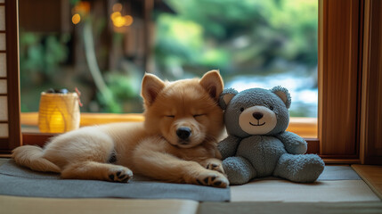 golden retriever puppy sitting on bed