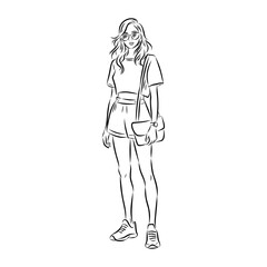 Vector fashion illustration of a beautiful girl in sports wear