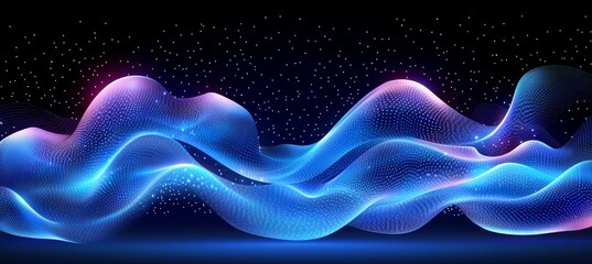 Obraz premium Abstract Flowing Wave With Glowing Particles On A Dark Background, Digital Art Illustration