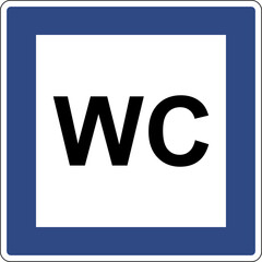 Road sign toilet. Information sign and indicates the location a public toilet near the road. Helps to plan stops for the convenience travel.