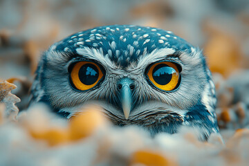 Intense Gaze, A Portrait of an Owl Amidst Autumnal Foliage