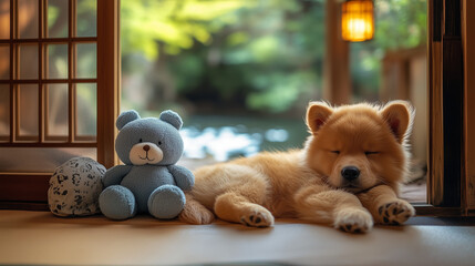 golden retriever puppy sitting on bed