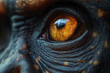 Captivating golden eye detail of an animal with intricate skin textures