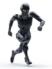 Obraz premium fullbody android running, dynamic motion, scifi elements, isolated on white background