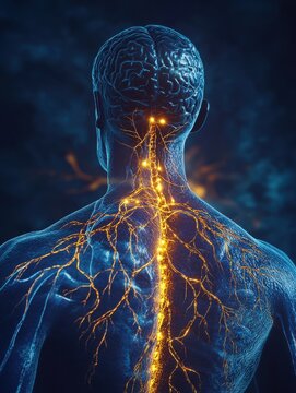 Vagus Nerve Stimulation (VNS): Image of a human torso with an animated depiction of nerve stimulation, focusing on the vagus nerve.