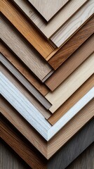 Wood flooring samples arranged for selection in a home renovation project