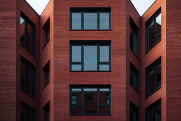 Red brick facade with black-framed windows
