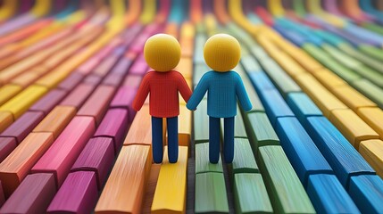 National Sibling Day Colorful couple holding hands in vibrant setting.