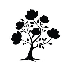 Magnolia Tree Silhouette with Blossoms, Floral Vector Design