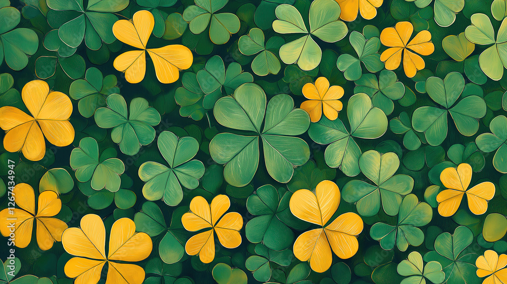 Wall mural st patrick's day shamrock four-leaf clover background with copy space for greeting message