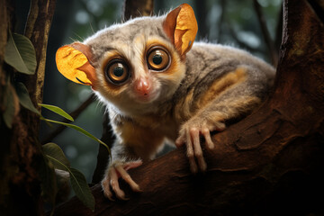 Naklejka premium Southern loris clinging to a branch generative ai