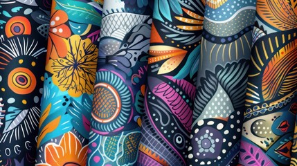 A creative set of vector patterns for textiles, featuring intricate and colorful designs,