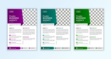 a bundle of 3 templates of different colors, modern template, in blue green color, multipurpose unique geometric shape creative corporate official leaflet.