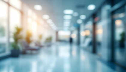 Abstract blurred interior showcasing a modern, bright and spacious corridor