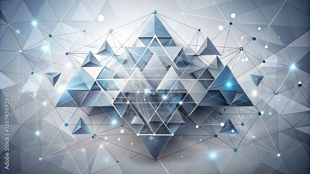 Poster a visually striking display of interconnected triangular shapes and spheres creates a modern abstrac