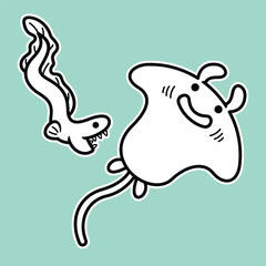 Lineart outline Sea Animal in cute colorful design for kids and education