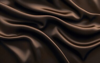 Fototapeta premium Smooth and luxurious dark brown silk fabric with elegant draped folds and soft reflective highlights creating a sophisticated and stylish background for fashion and home decor