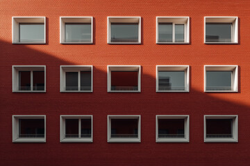 Fototapeta premium Building facade with window pattern and brick wall.