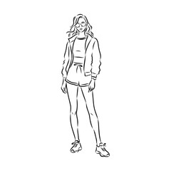 Vector fashion illustration of a beautiful girl in sports wear