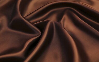 Fototapeta premium Close up of brown satin silk fabric with luxurious waves and flowing drapes in elegant macro photography for fashion interior and textile decoration concepts