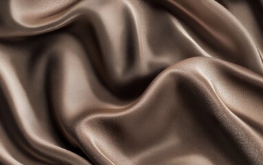 Obraz premium Luxurious brown satin silk fabric with gentle folds and shimmering soft texture creating a rich and elegant textile background for fashion and interior design inspiration