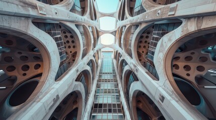 A creative view of stadium architecture, highlighting intricate designs and modern features,