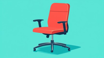Fototapeta premium Red office chair, teal background, empty workspace, business concept