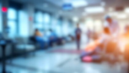 Naklejka premium Blurred emergency room ambiance showcasing compassionate medical care