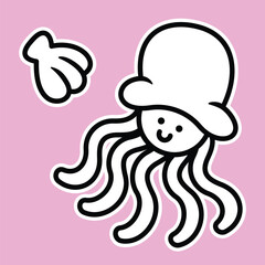 Lineart outline Sea Animal in cute colorful design for kids and education