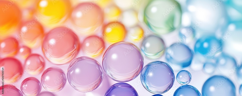 Poster a vibrant array of colorful bubbles, showcasing a spectrum of hues and textures, creating a visually