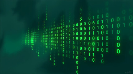 Fototapeta premium Binary code stream flowing on dark green background