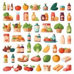 Colorful food icons on a dark background