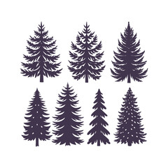 Pine Tree Silhouette Bundle Isolated Vector Clipart Set