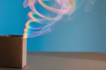 colorful smoke chaotically swirling in the air, gradient vapor forming abstract shapes on a blue background