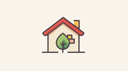 Simple house icon with tree and boxes, depicts a home, eco-friendly, possible for real estate or sustainability concept