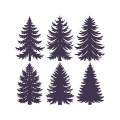 Obraz premium Pine Tree Silhouette Bundle Isolated Vector Clipart Set