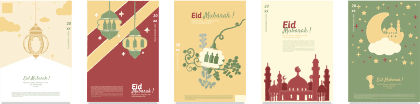 an Eid Mubarak Poster Collection Set for Design Element or Poster Base Design with Brush Effect