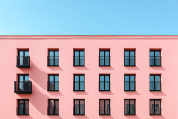 Fototapeta premium Pink building with symmetrical window pattern