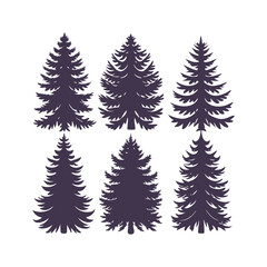 Obraz premium Pine Tree Silhouette Bundle Isolated Vector Clipart Set
