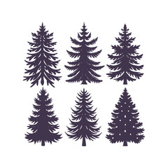 Pine Tree Silhouette Bundle Isolated Vector Clipart Set