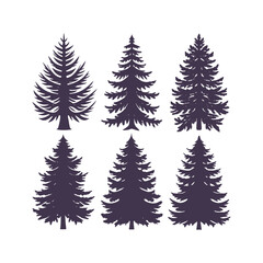 Pine Tree Silhouettes Isolated Vector Art Collection