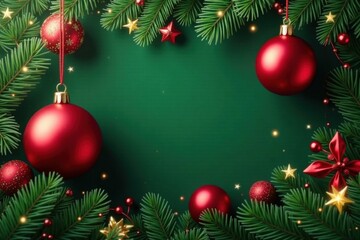 Red and green ornaments in a modern Christmas card design, holiday, festive