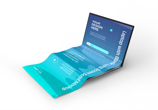 Laptop with Blank Long Screen Scroll Mockup Template
