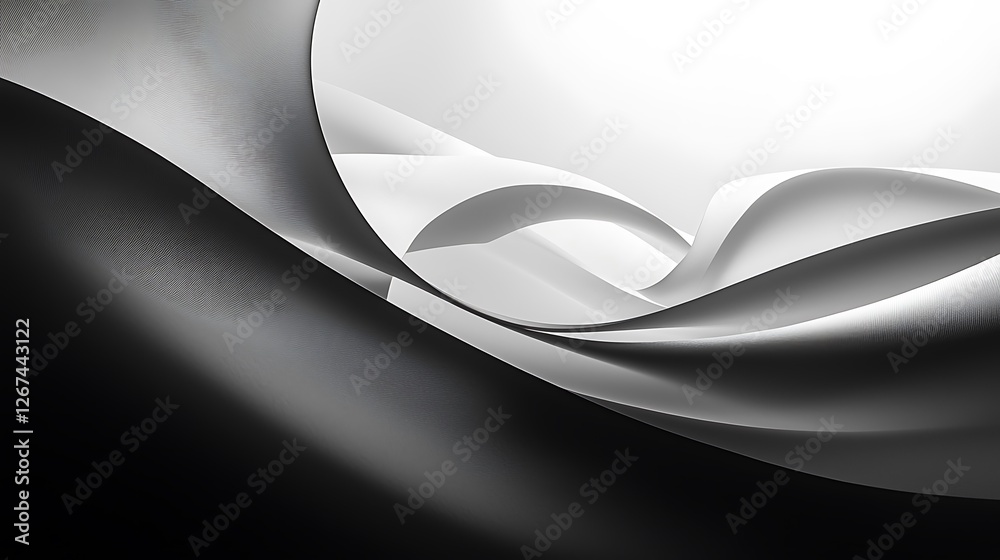 Poster Abstract grayscale waves flow; bright background; design element
